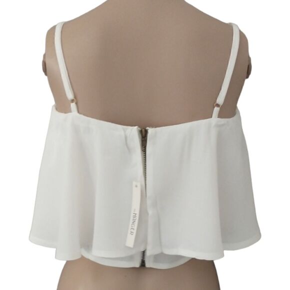 Y2K Ruffled Crop Top Cami Vanilla White Adjustable Spaghetti Straps Zipper Back. - Picture 6 of 16
